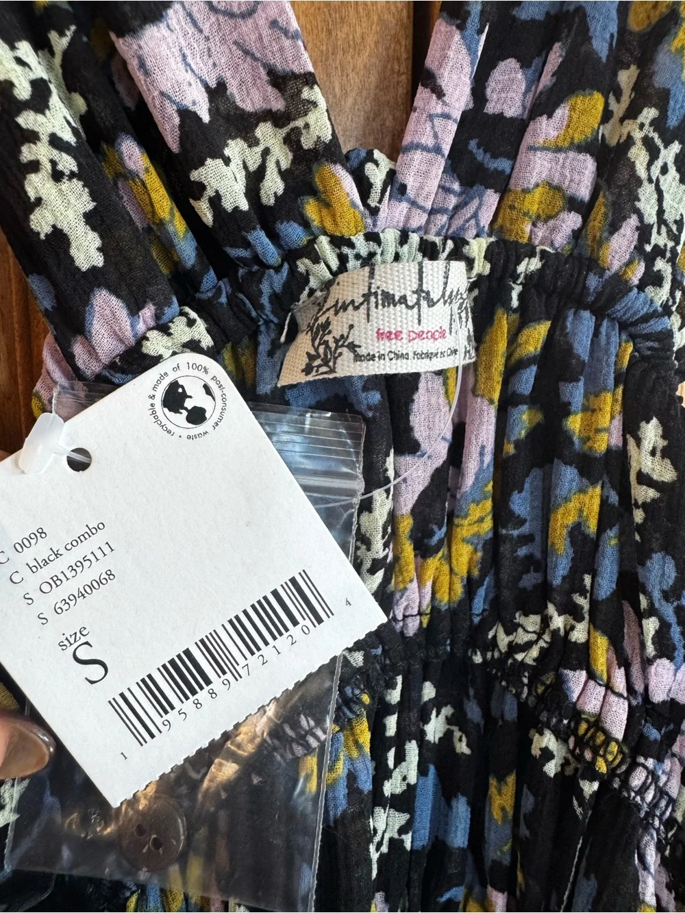 Free People Floral Print Blue Chemise Maxi Slip with Slit - Picture 9 of 9